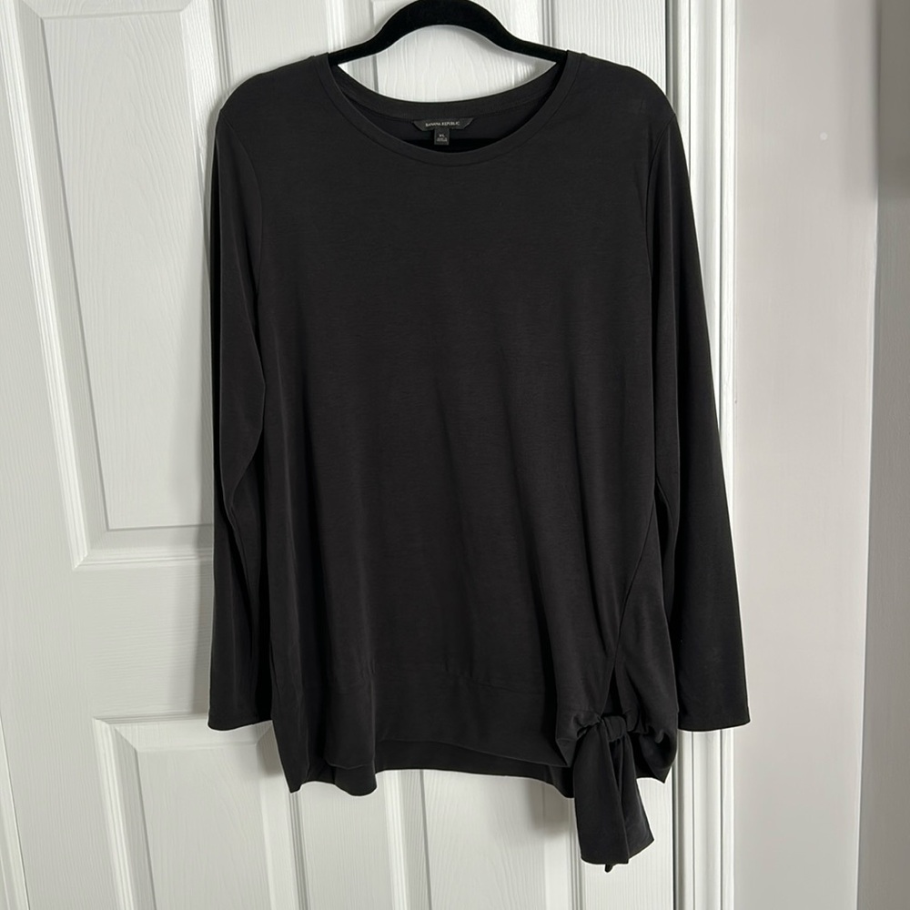 Banana Republic XL L/S crew top modal/poly side tie at bottom dark grey